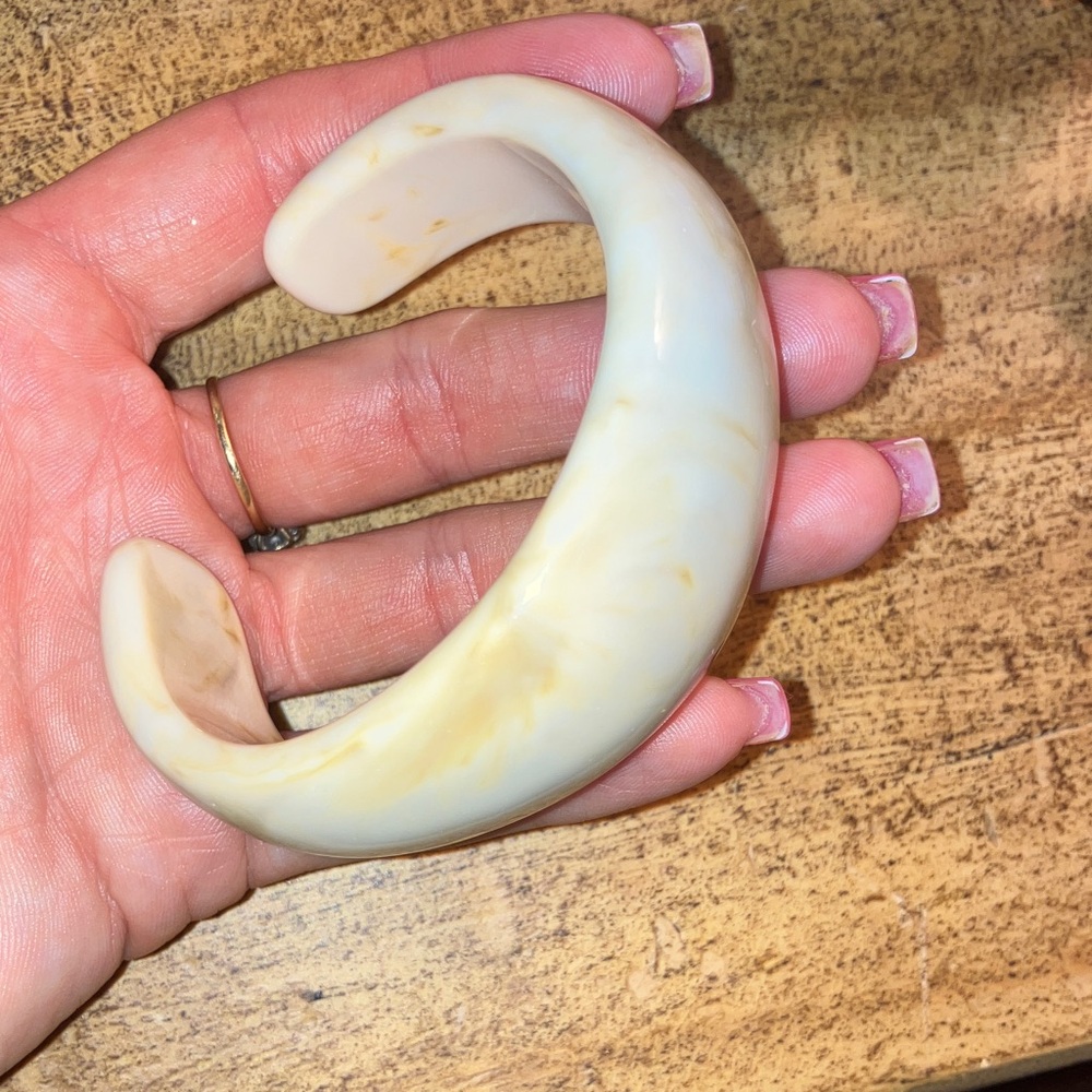 SHEIN Cream Marbled Resin Cuff Bracelet